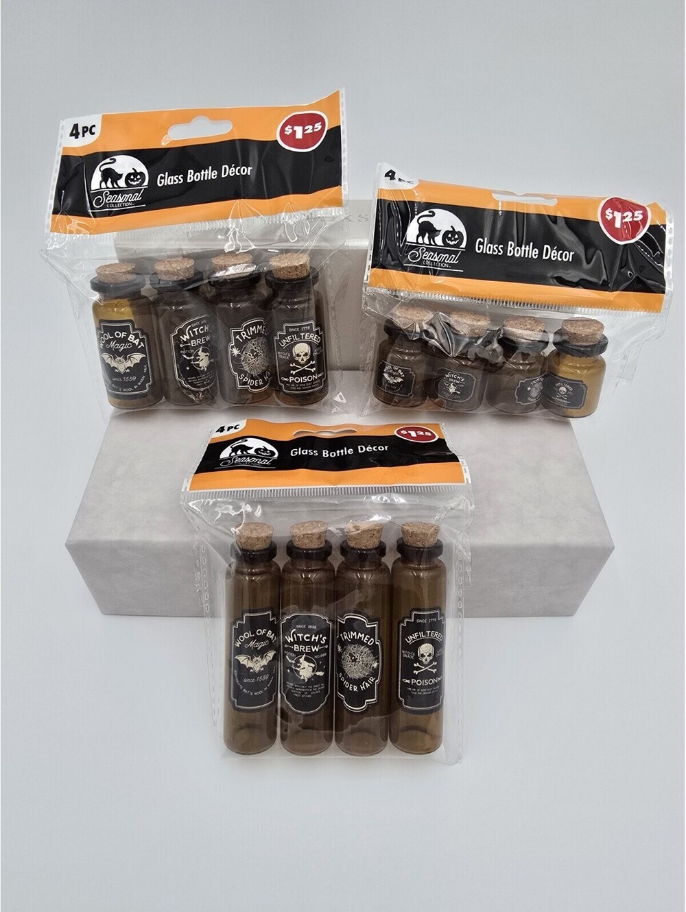 NEW Mini Apothecary Amber Glass Potion Bottles Cork 4 Pc Halloween Crafts x 3